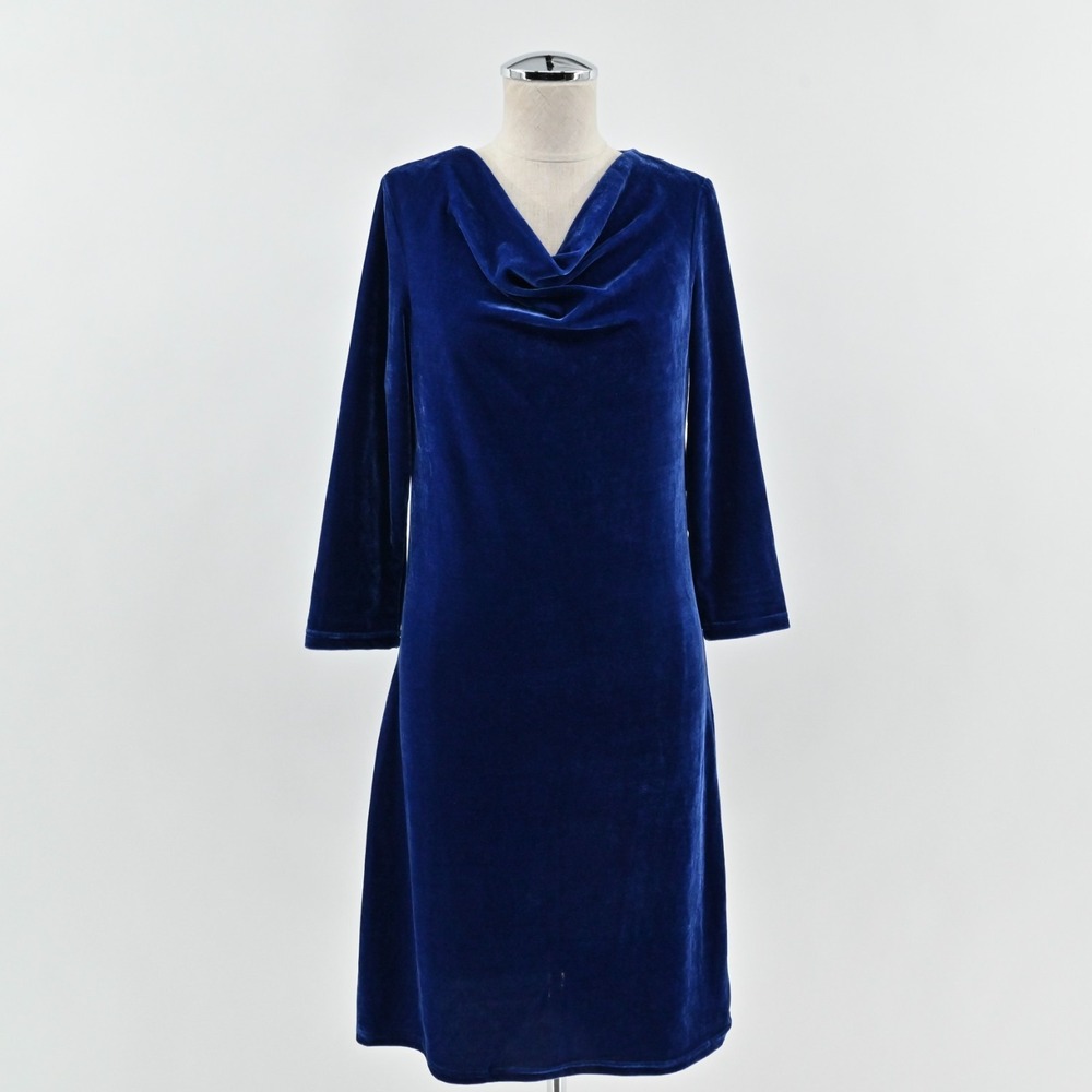 Vtg Y2k Blue Velvet Dress Womens Size 38 Cowl Neck Velour Whimsigoth Holiday - Picture 1 of 14